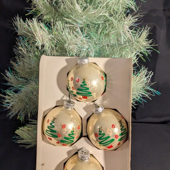 Vtg Holiday Time Rauch Glass Abstract Green Tree Ornaments "R" On The Cap - Picture 1 of 13